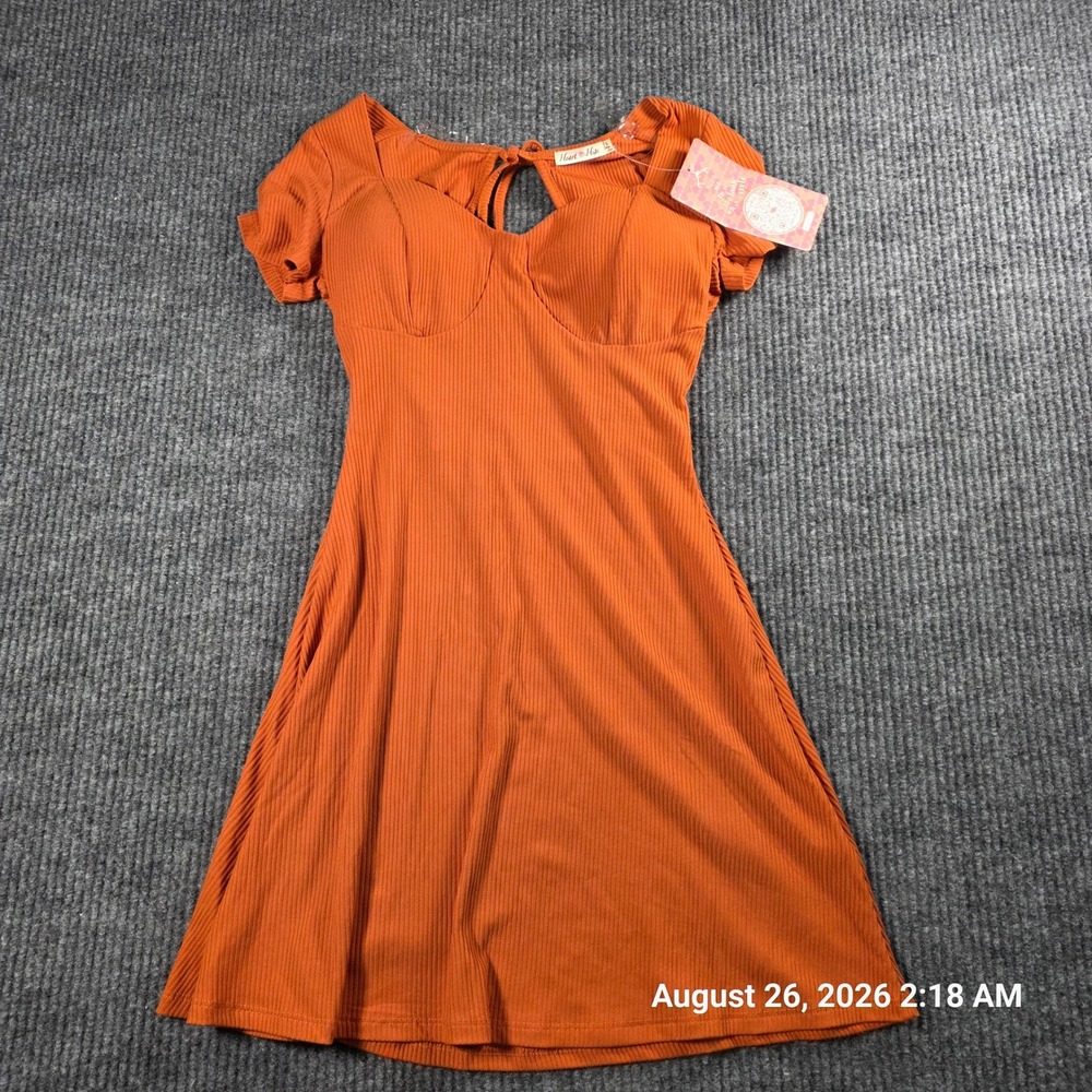 Heart & Hips Burnt Orange Ribbed Knit Tie Back Cutout Mini Dress Small NWT